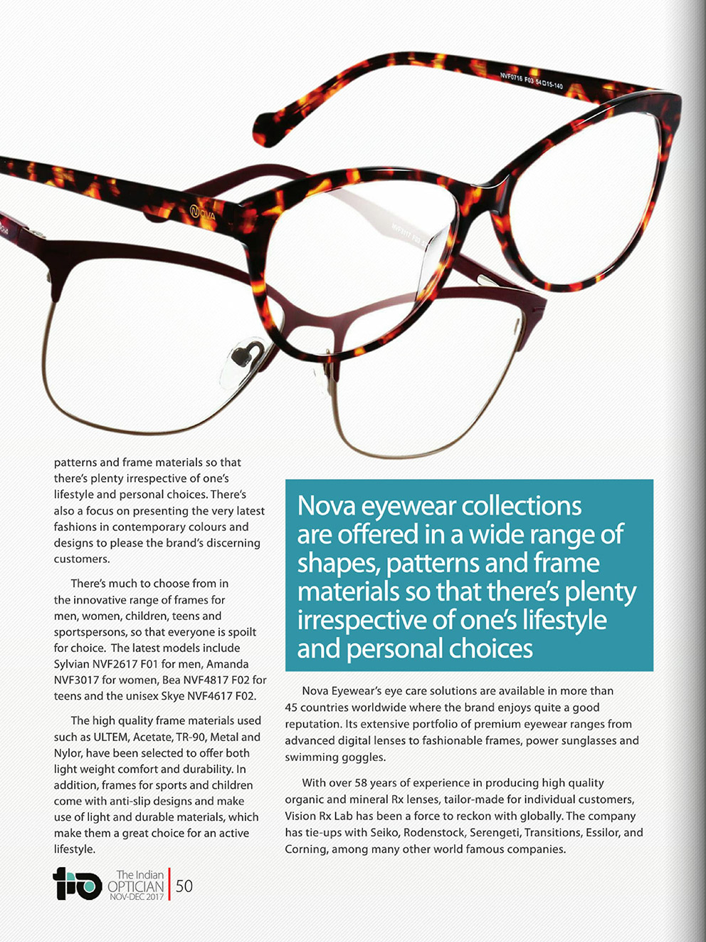 Light and trendy frames from Nova Eyewear